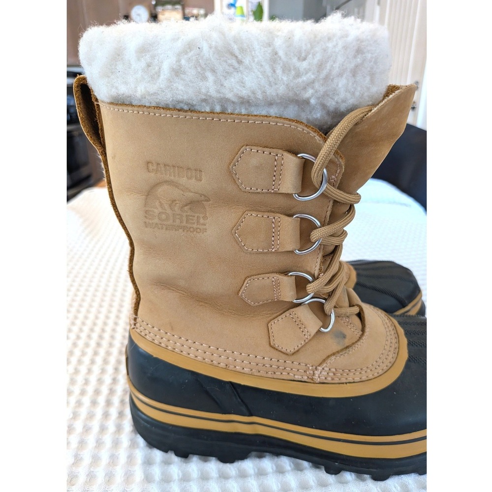 Sorel Caribou Snow Boots Womens 8 Waterproof Leather Shearling Lined Winter Buff - Picture 8 of 11